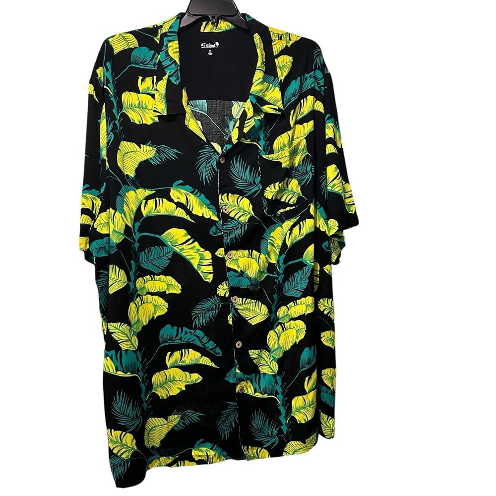 KS Island Men's 4XL Tall Tropical Palms Beach Hawaiian Button Shirt NWT Black